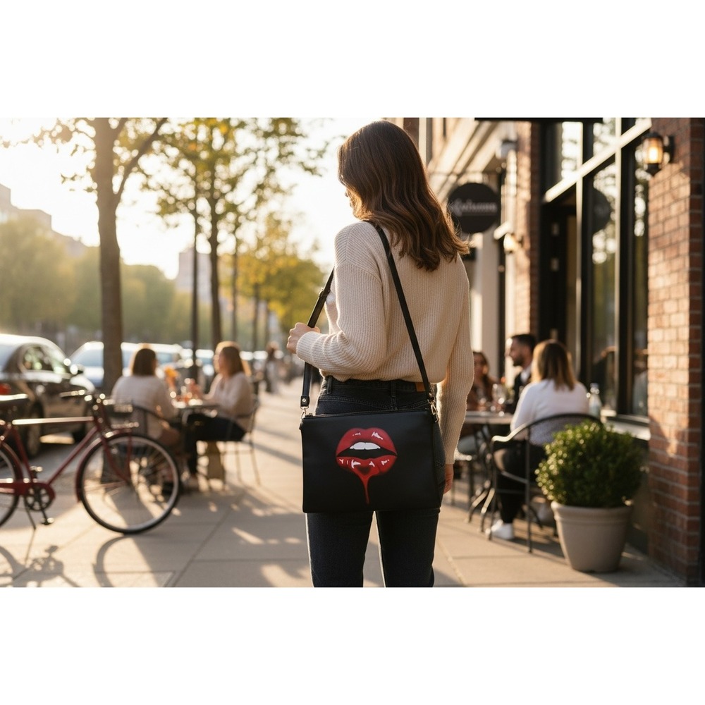 Bam Forever Lips Clutch Crossbody Shoulder Bag Purse Womens Gold Accents Pop Art